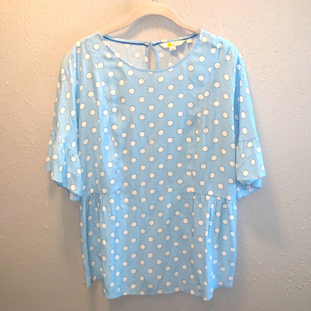 Boden Top Blouse Blue White Ruffle Sleeve Women’s Sz 6
